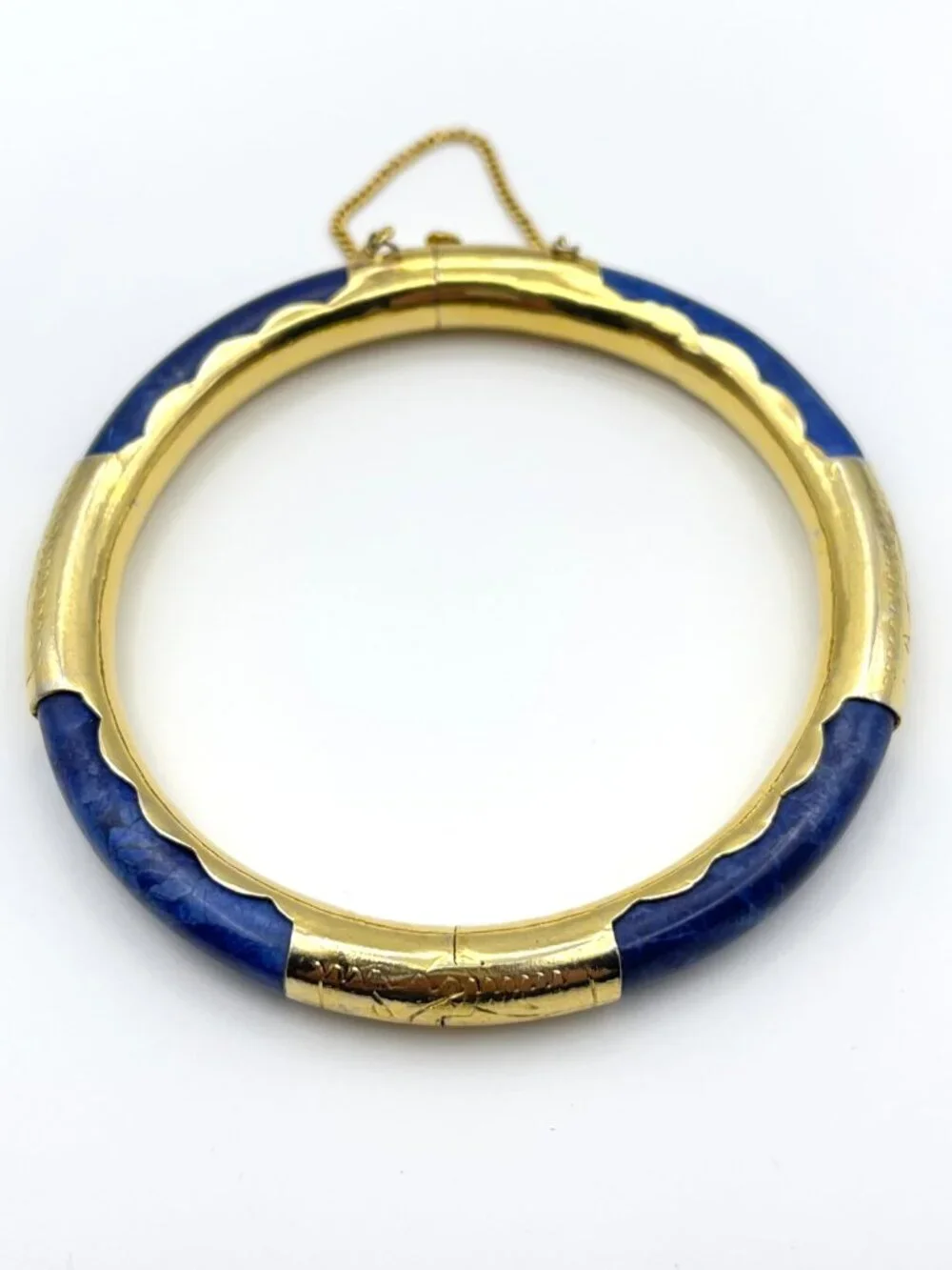 Vintage Blue Stone Gold Tone Hinged Bangle Bracelet